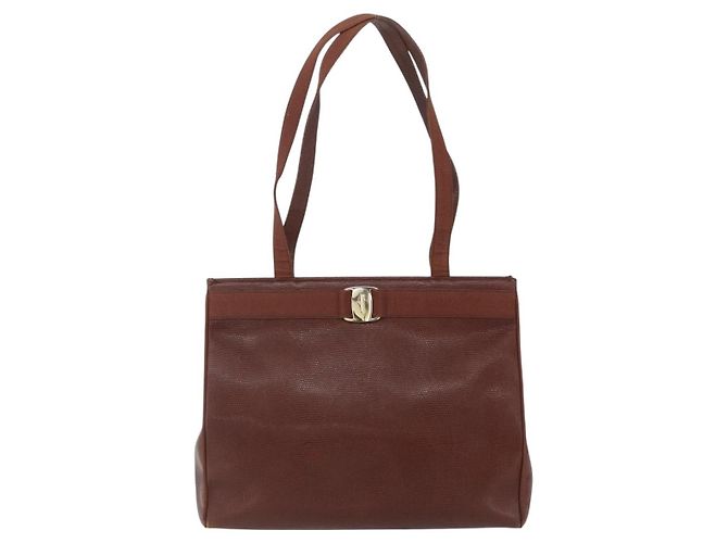 Borsa a Spalla Vala in Pelle Marrone Oro Salvatore Ferragamo Auth ka1378 D'oro - vista 13