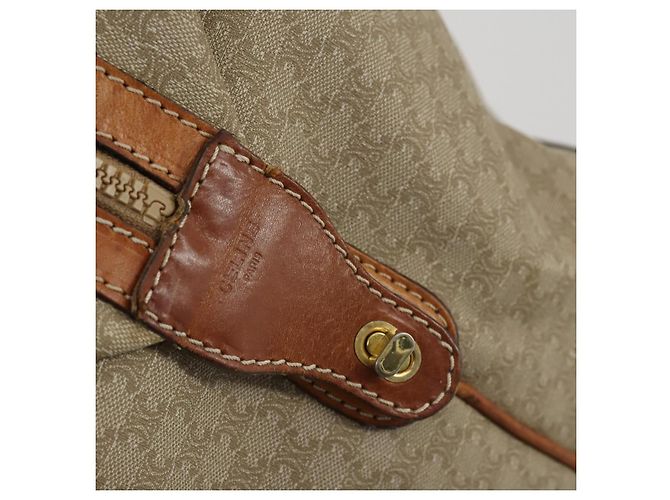 Céline Borsa Boston in tela Macadam CELINE PVC Beige Oro Auth 152180 D'oro - vista 10