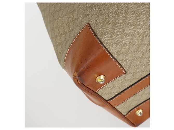 Céline Borsa Boston in tela Macadam CELINE PVC Beige Oro Auth 152180 D'oro - vista 14
