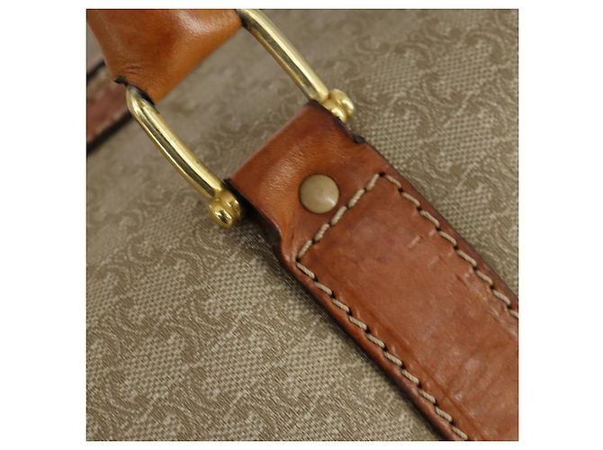 Céline Borsa Boston in tela Macadam CELINE PVC Beige Oro Auth 152180 D'oro - vista 17