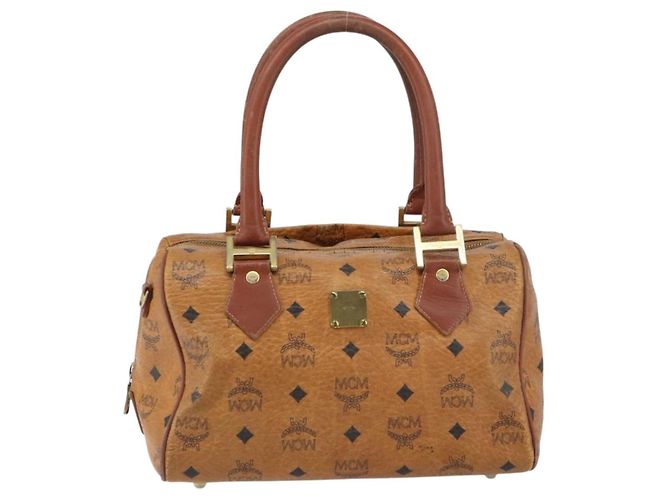MCM Vicetos Logogram Borsa a Mano in Pelle PVC Marrone Oro Auth gh1457 D'oro - vista 13