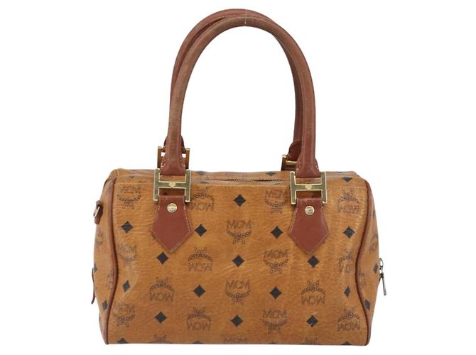 MCM Vicetos Logogram Borsa a Mano in Pelle PVC Marrone Oro Auth gh1457 D'oro - vista 2