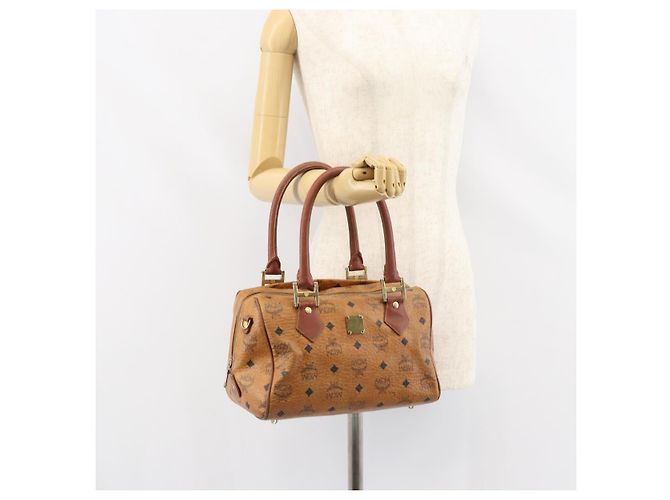 MCM Vicetos Logogram Borsa a Mano in Pelle PVC Marrone Oro Auth gh1457 D'oro - vista 24