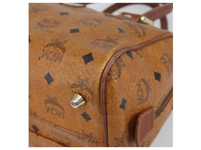 MCM Vicetos Logogram Borsa a Mano in Pelle PVC Marrone Oro Auth gh1457 D'oro - vista 9
