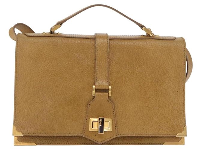 Borsa a mano FENDI in pelle 2 in 1 marrone oro Auth 158141 D'oro - vista 13