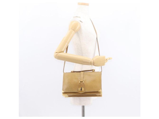 Borsa a mano FENDI in pelle 2 in 1 marrone oro Auth 158141 D'oro - vista 29