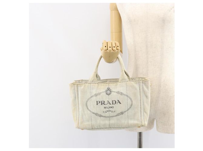 PRADA Borsa Canapa PM in tela beige oro Auth gh1549 D'oro - vista 23