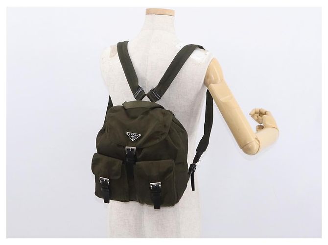 PRADA Backpack Nylon Khaki Silver Auth 159721 Silvery - view 30