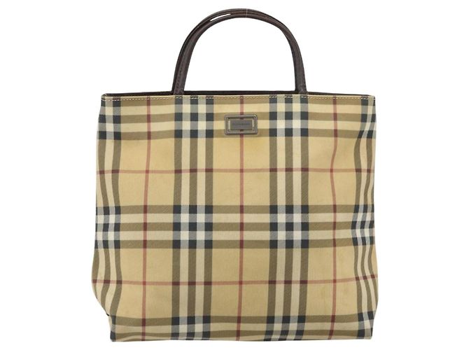 Bolsa de mão em PVC bege e dourado com estampa Nova Check da BURBERRY Auth 159987 - vista 13