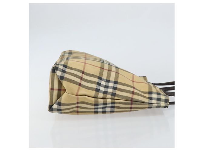 Bolsa de mão em PVC bege e dourado com estampa Nova Check da BURBERRY Auth 159987 - vista 3