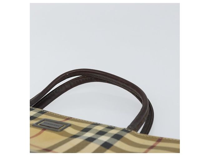 Bolsa de mão em PVC bege e dourado com estampa Nova Check da BURBERRY Auth 159987 - vista 8