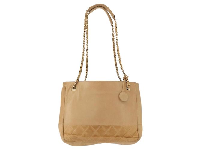 Borsa a spalla matelassé con catena CHANEL in pelle di agnello beige oro CC Auth gh1553 D'oro - vista 13