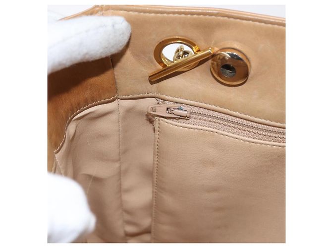 Borsa a spalla matelassé con catena CHANEL in pelle di agnello beige oro CC Auth gh1553 D'oro - vista 20
