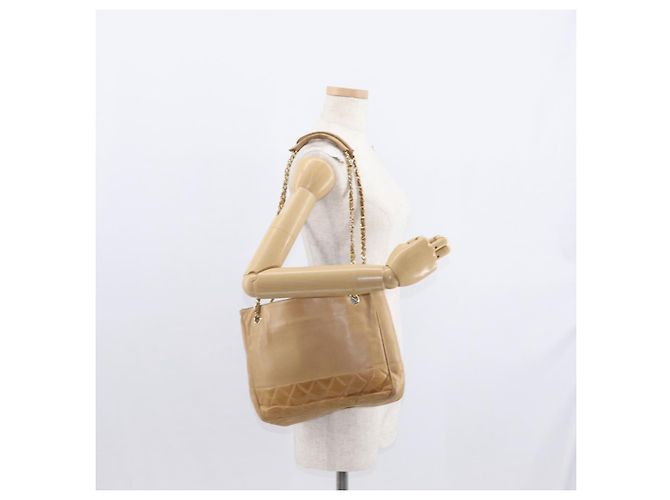 Borsa a spalla matelassé con catena CHANEL in pelle di agnello beige oro CC Auth gh1553 D'oro - vista 22