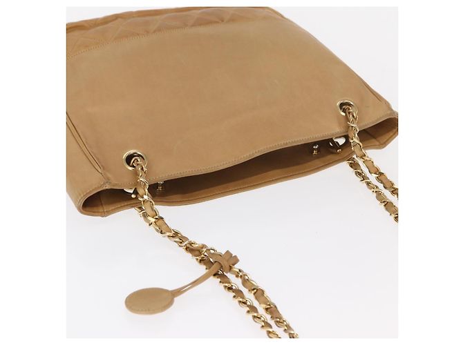 Borsa a spalla matelassé con catena CHANEL in pelle di agnello beige oro CC Auth gh1553 D'oro - vista 6
