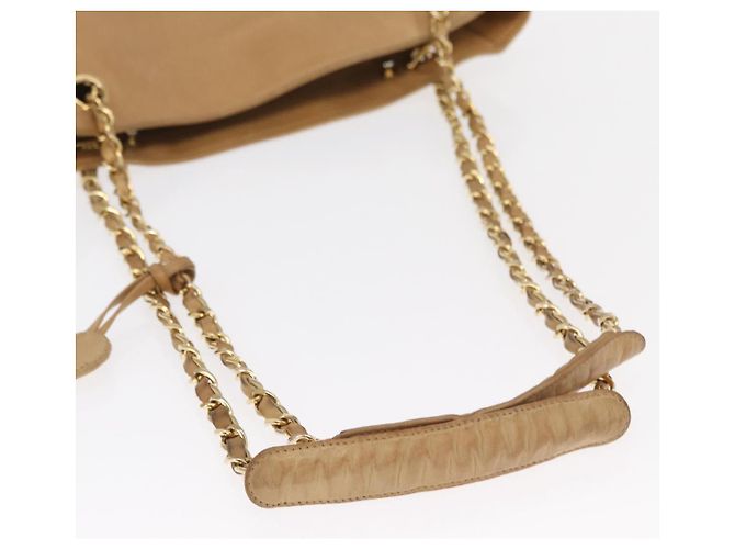 Borsa a spalla matelassé con catena CHANEL in pelle di agnello beige oro CC Auth gh1553 D'oro - vista 7