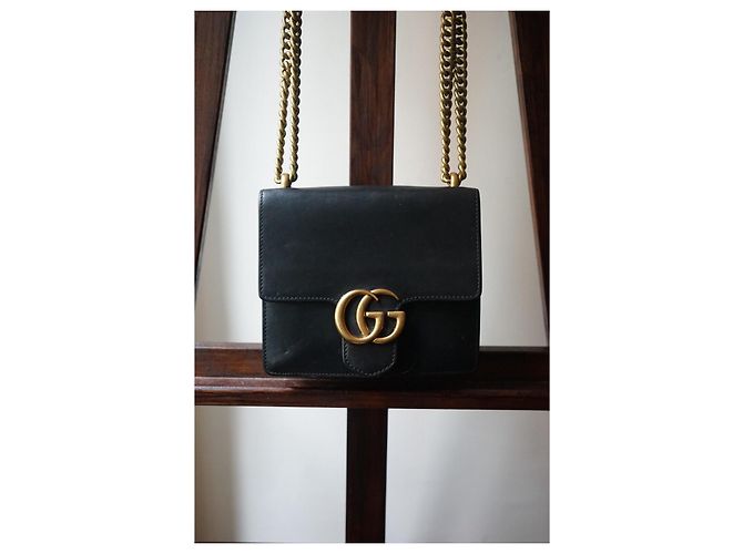 Borsa a tracolla Gucci GG Marmont Chain pelle nera Nero - vista 2