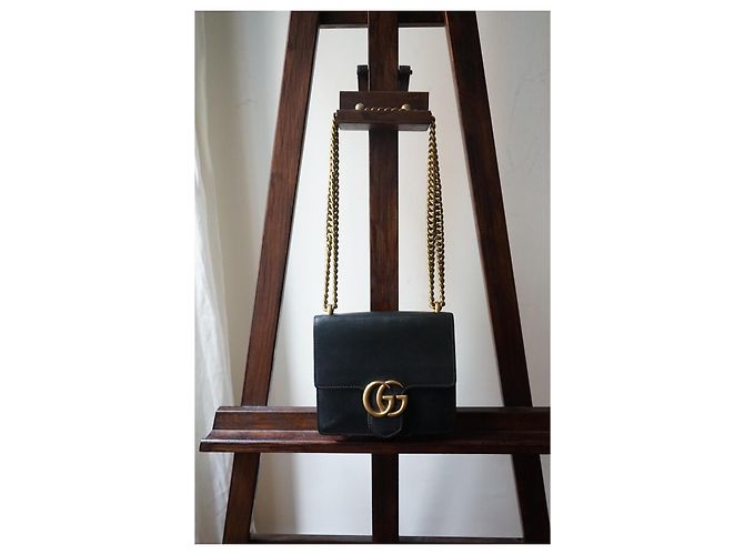 Borsa a tracolla Gucci GG Marmont Chain pelle nera Nero - vista 3