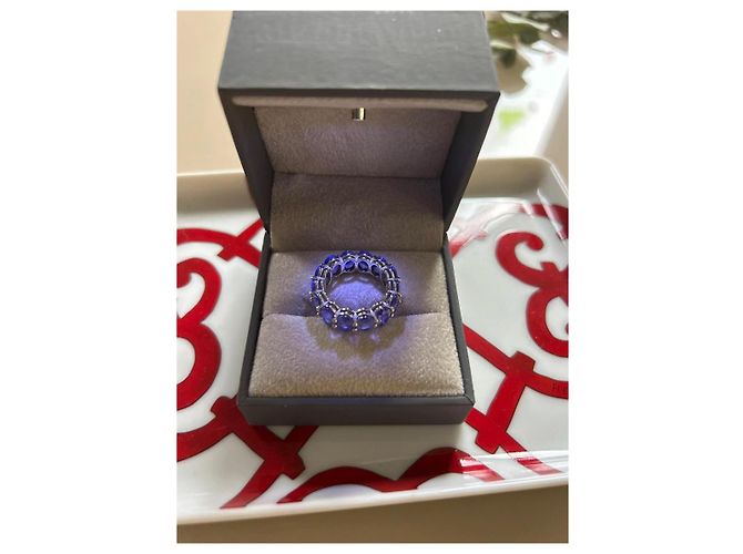 Autre Marque 14k Weißgold Eternity Ring mit blauen Tansaniten - Ansicht 10