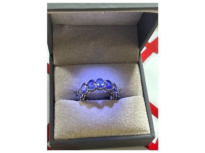 Autre Marque 14k Weißgold Eternity Ring mit blauen Tansaniten - Ansicht 11