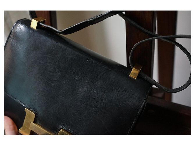 Sac Hermès Constance en cuir box noir - vue 9