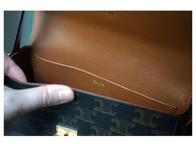 Céline Borsa Celine Triomphe in tela stampata e vitello color cammello Marrone - vista 10