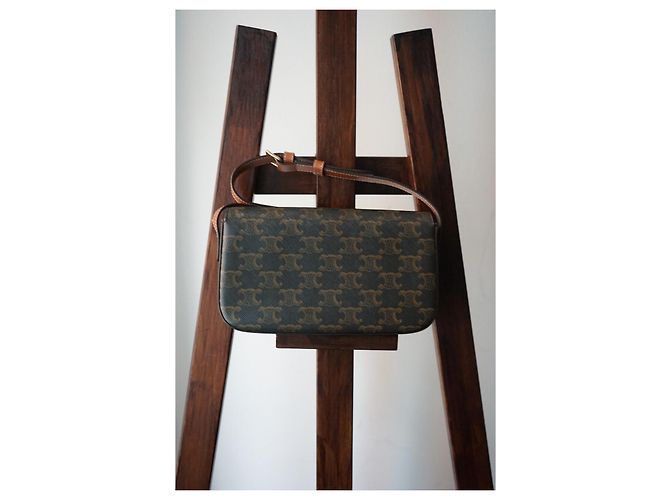 Céline Borsa Celine Triomphe in tela stampata e vitello color cammello Marrone - vista 3