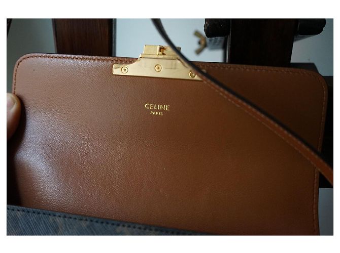 Céline Borsa Celine Triomphe in tela stampata e vitello color cammello Marrone - vista 9