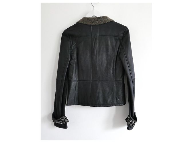 Chanel Pre-Fall 2007 Button Trim Leather & Shearling Jacket Black - view 4