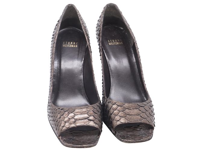 Décolleté in pelle di serpente Stuart Weitzman in pelle marrone - vista 2
