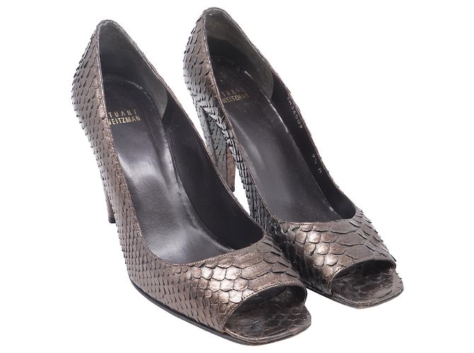 Décolleté in pelle di serpente Stuart Weitzman in pelle marrone - vista 3