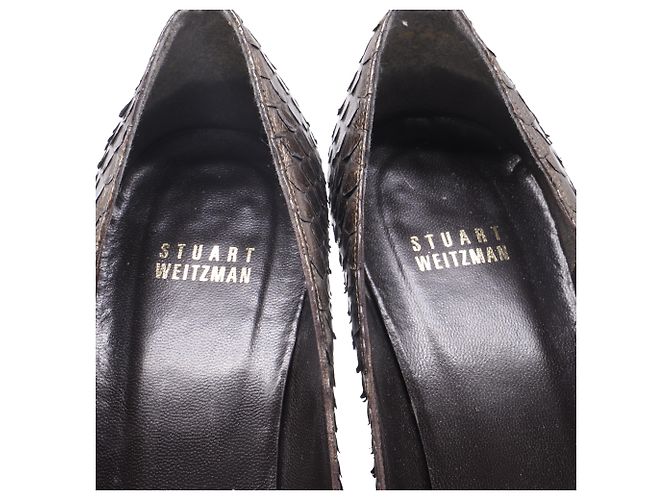 Décolleté in pelle di serpente Stuart Weitzman in pelle marrone - vista 8