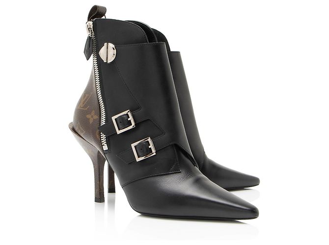 Botas de tobillo Janet de lona Monogram de piel de ternera Louis Vuitton Negro - vista 2