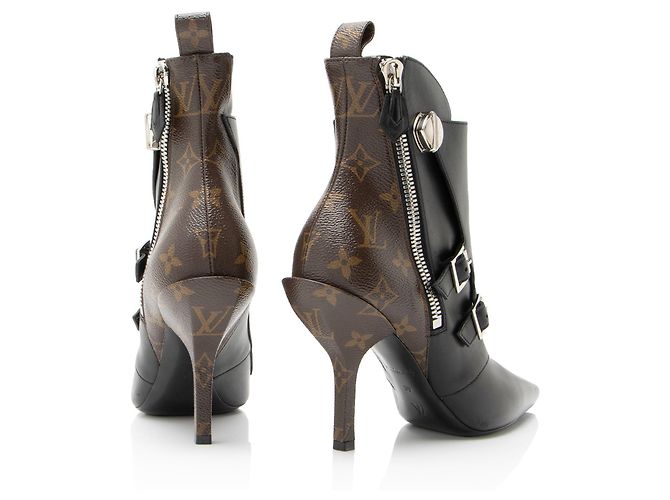 Botas de tobillo Janet de lona Monogram de piel de ternera Louis Vuitton Negro - vista 3