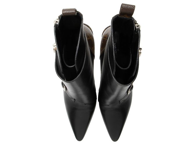 Botas de tobillo Janet de lona Monogram de piel de ternera Louis Vuitton Negro - vista 5