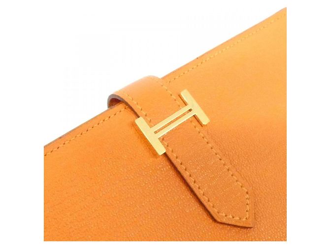 Portafoglio Lungo Soufflet Chèvre Béarn Hermès Arancione - vista 6