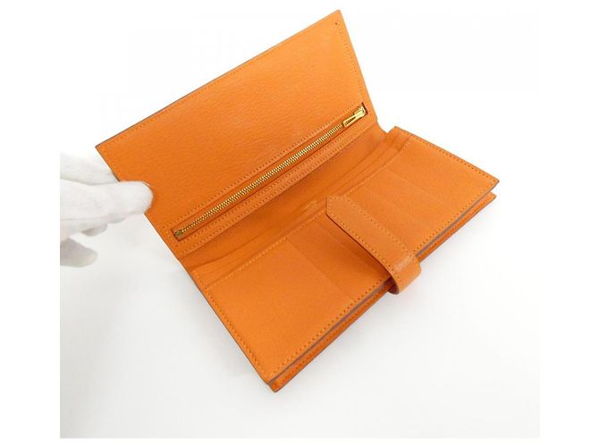 Portafoglio Lungo Soufflet Chèvre Béarn Hermès Arancione - vista 7