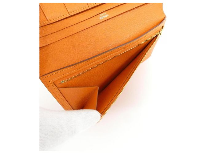Portafoglio Lungo Soufflet Chèvre Béarn Hermès Arancione - vista 9