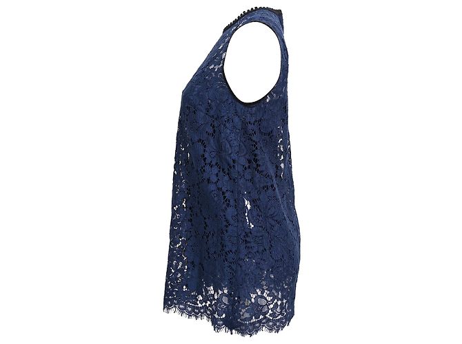 Blusa sin mangas de encaje Dolce & Gabbana en algodón azul marino - vista 2
