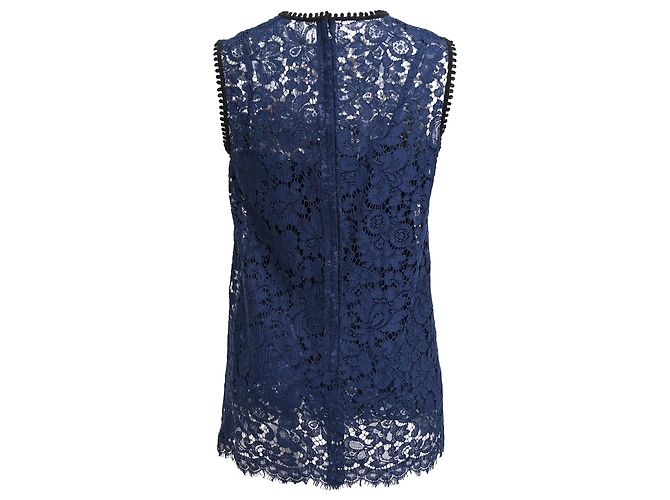 Blusa sin mangas de encaje Dolce & Gabbana en algodón azul marino - vista 3