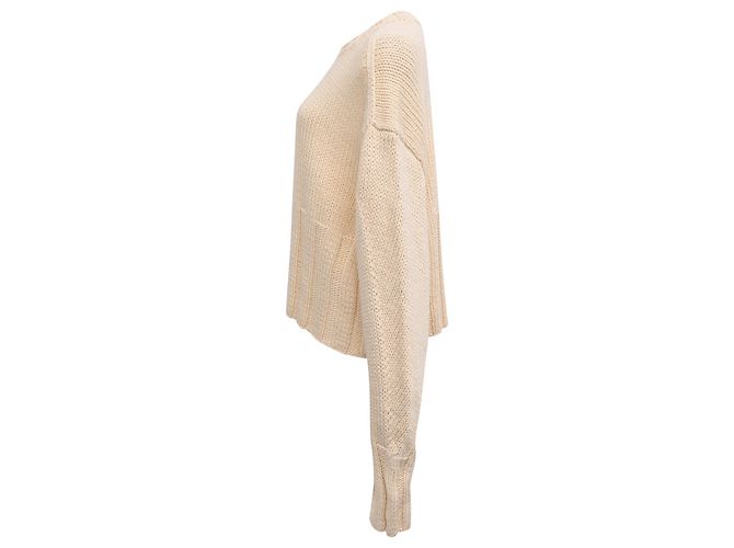 Céline Celine Offener Rücken Strickpullover aus cremefarbener Wolle Weiß Roh - Ansicht 2