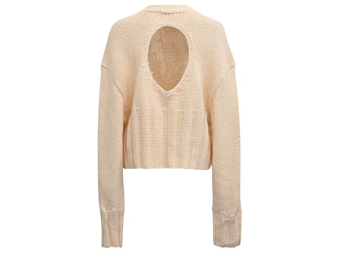 Céline Celine Offener Rücken Strickpullover aus cremefarbener Wolle Weiß Roh - Ansicht 3