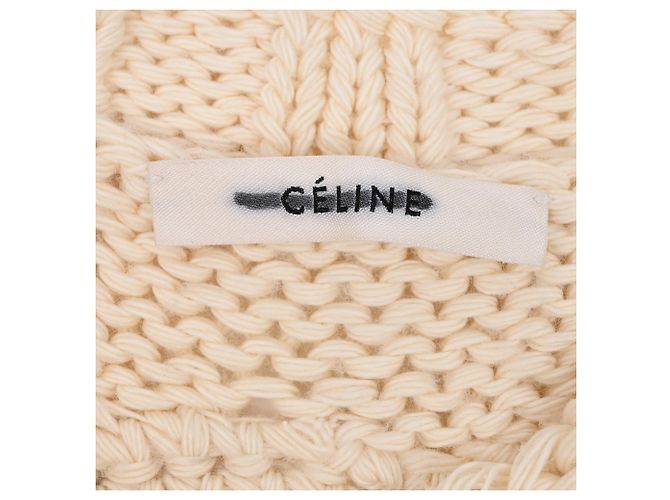 Céline Celine Offener Rücken Strickpullover aus cremefarbener Wolle Weiß Roh - Ansicht 4