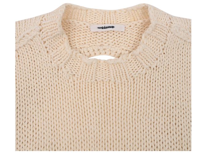 Céline Celine Offener Rücken Strickpullover aus cremefarbener Wolle Weiß Roh - Ansicht 5
