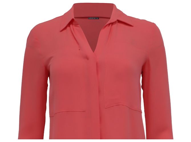 Blusa de botones Theory en seda naranja Coral - vista 2