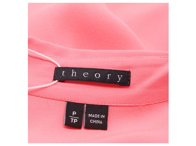 Blusa de botones Theory en seda naranja Coral - vista 5