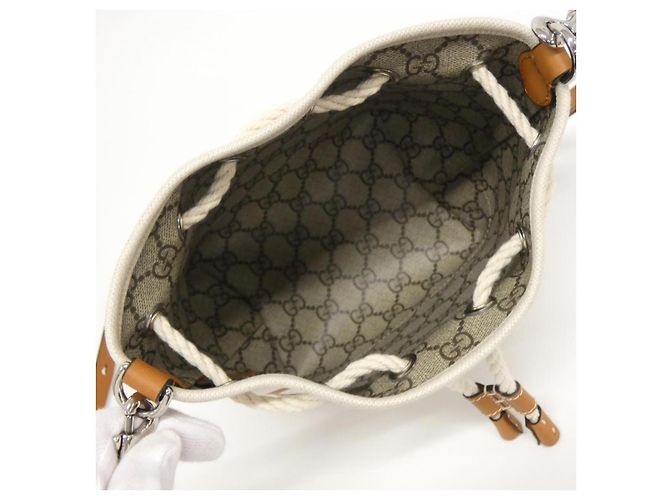 Borsa a spalla in tela di cotone e lino Gucci 777166 FACV3 Marrone Beige - Ansicht 7