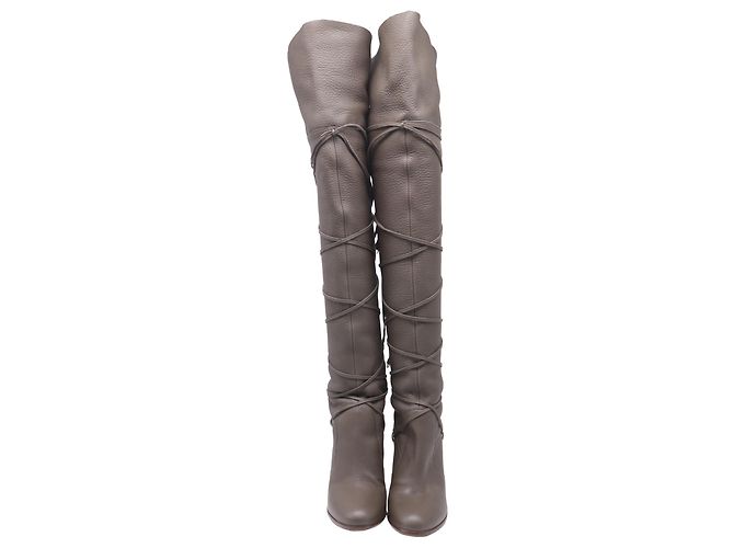 Botas altas de cuero gris Sergio Rossi Wrap Around - vista 2