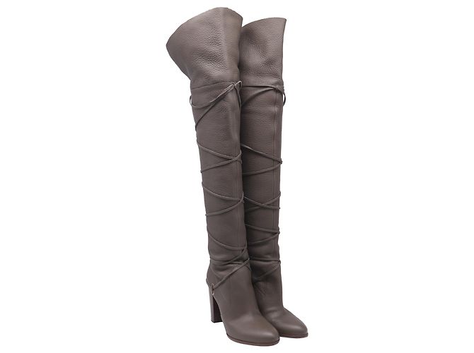 Botas altas de cuero gris Sergio Rossi Wrap Around - vista 3