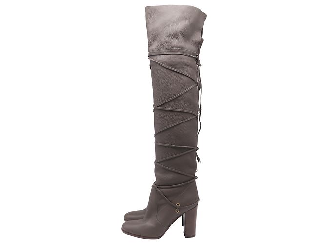 Botas altas de cuero gris Sergio Rossi Wrap Around - vista 4